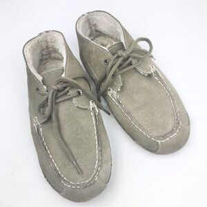 American Eagle Gray Suede Cream Shearling Soft Structure Lace up Moccasin Shoes